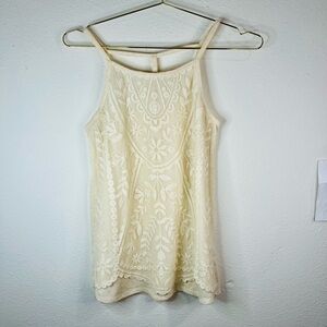 Rewind Women’s Small Ivory Embroidered Tank Top Boho Sleeveless Floral Detail